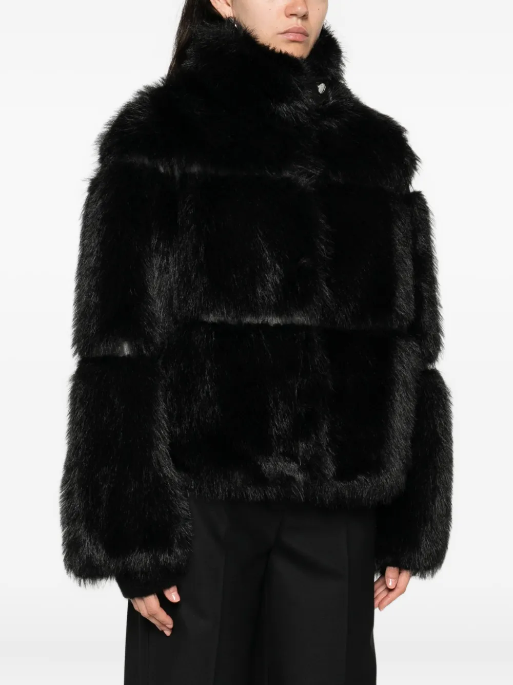Patrizia Pepe Cappotto Fluffy Corto Nero In Animal Print