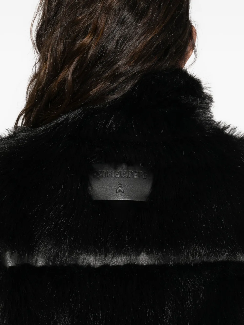 Patrizia Pepe Cappotto Fluffy Corto Nero In Animal Print