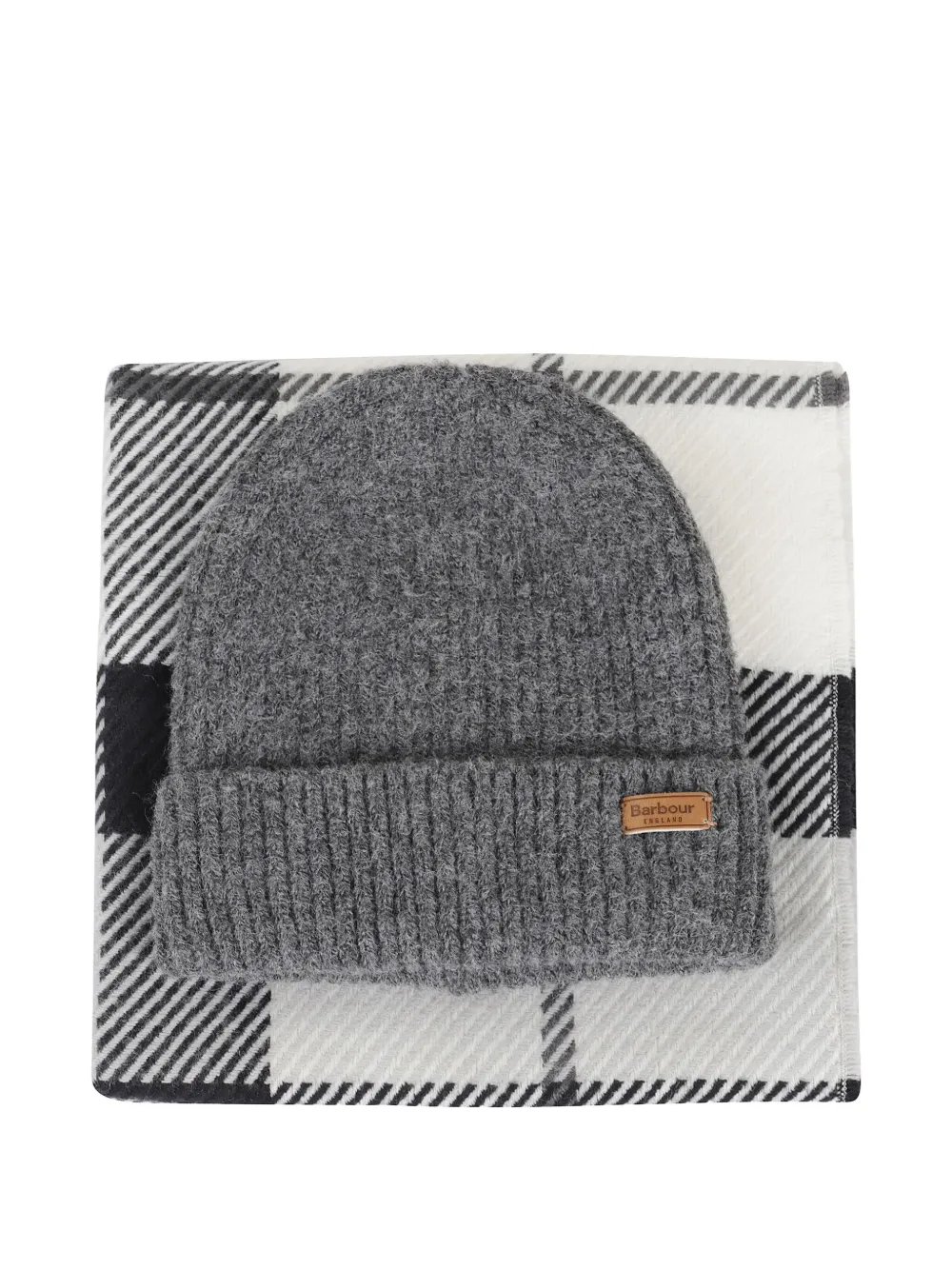 Barbour Knitted Beanie-scarf Set In Gray