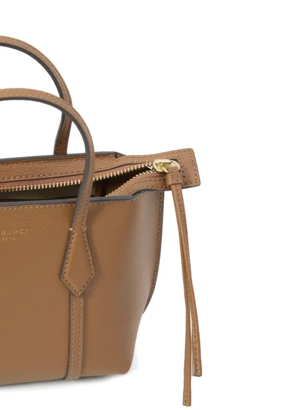 Tory Burch Mini Perry zip-top Leather Tote Bag | Brown