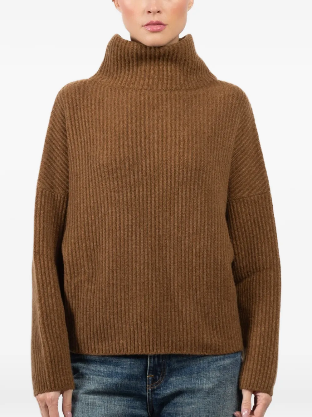 Dušan Batwing Roll-neck Ribbed Sweater In Brown