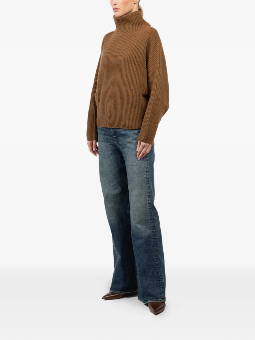  Dusan Batwing Roll-neck Ribbed Sweater - Brown 