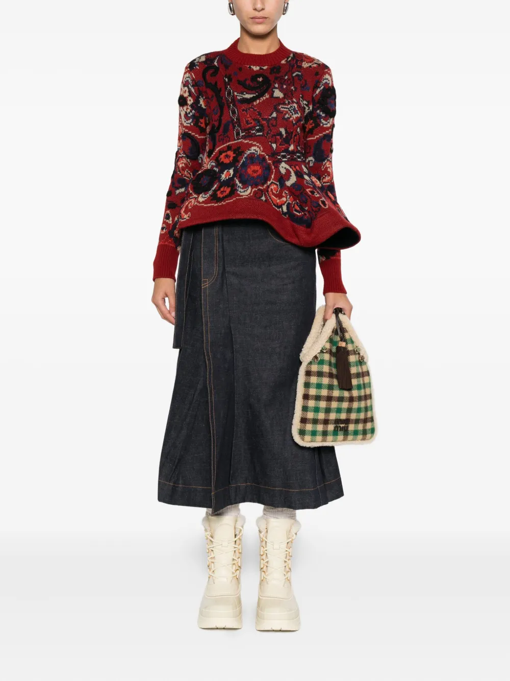 Sacai belted pleated denim skirt - Blauw