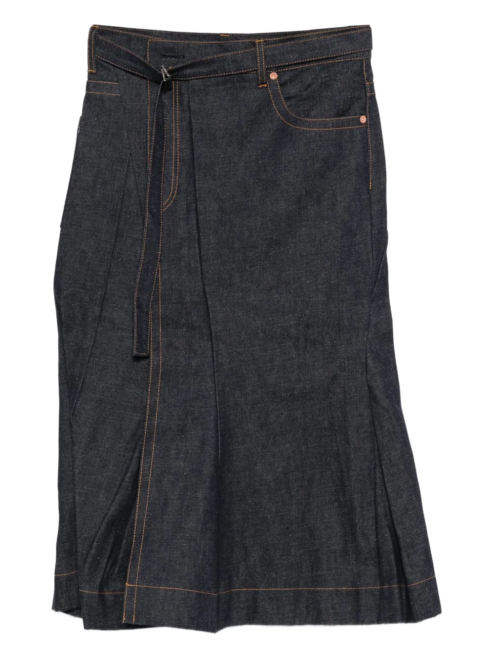 sacai jupe plissée en jean à taille ceinturée | bleu | Image 1