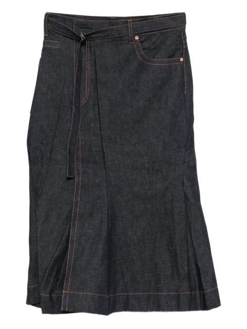 sacai belted pleated denim skirt