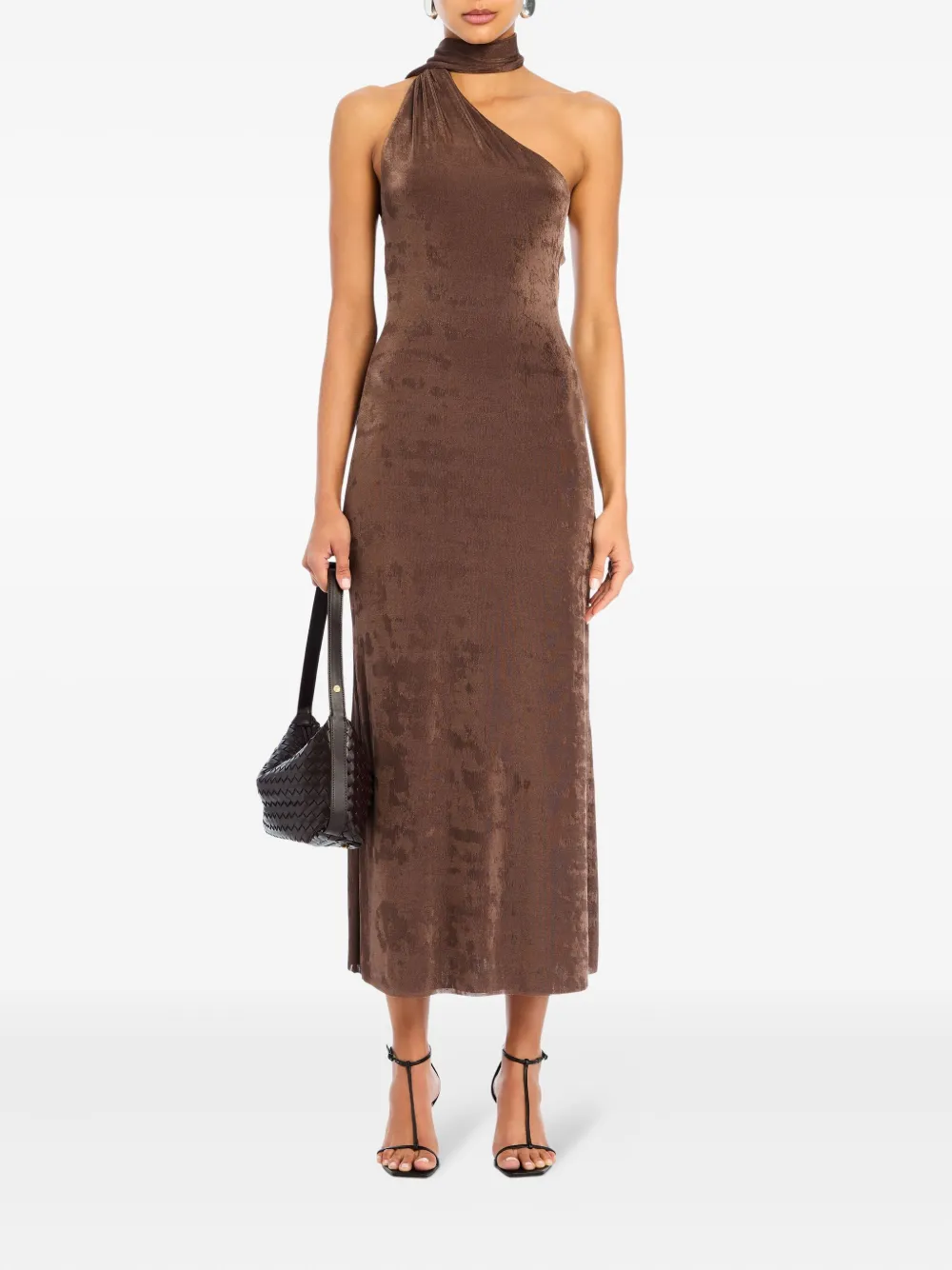 SER.O.YA Tre one-shoulder draped midi dress - Bruin