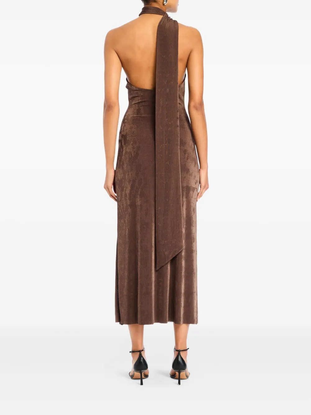 Ser.o.ya Tre One-shoulder Draped Midi Dress In Brown