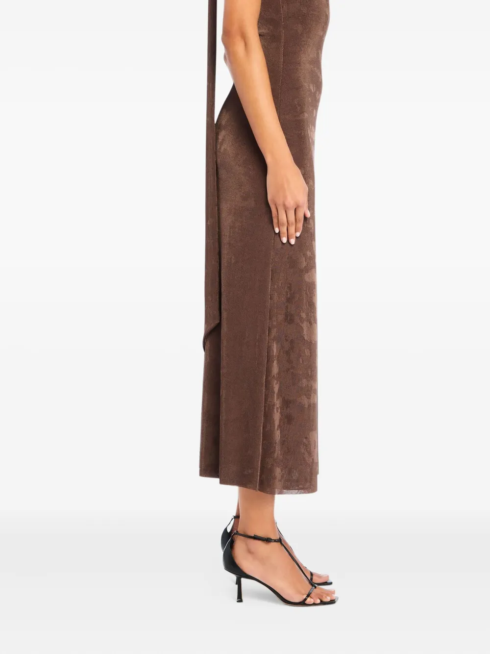 Ser.o.ya Tre One-shoulder Draped Midi Dress In Brown