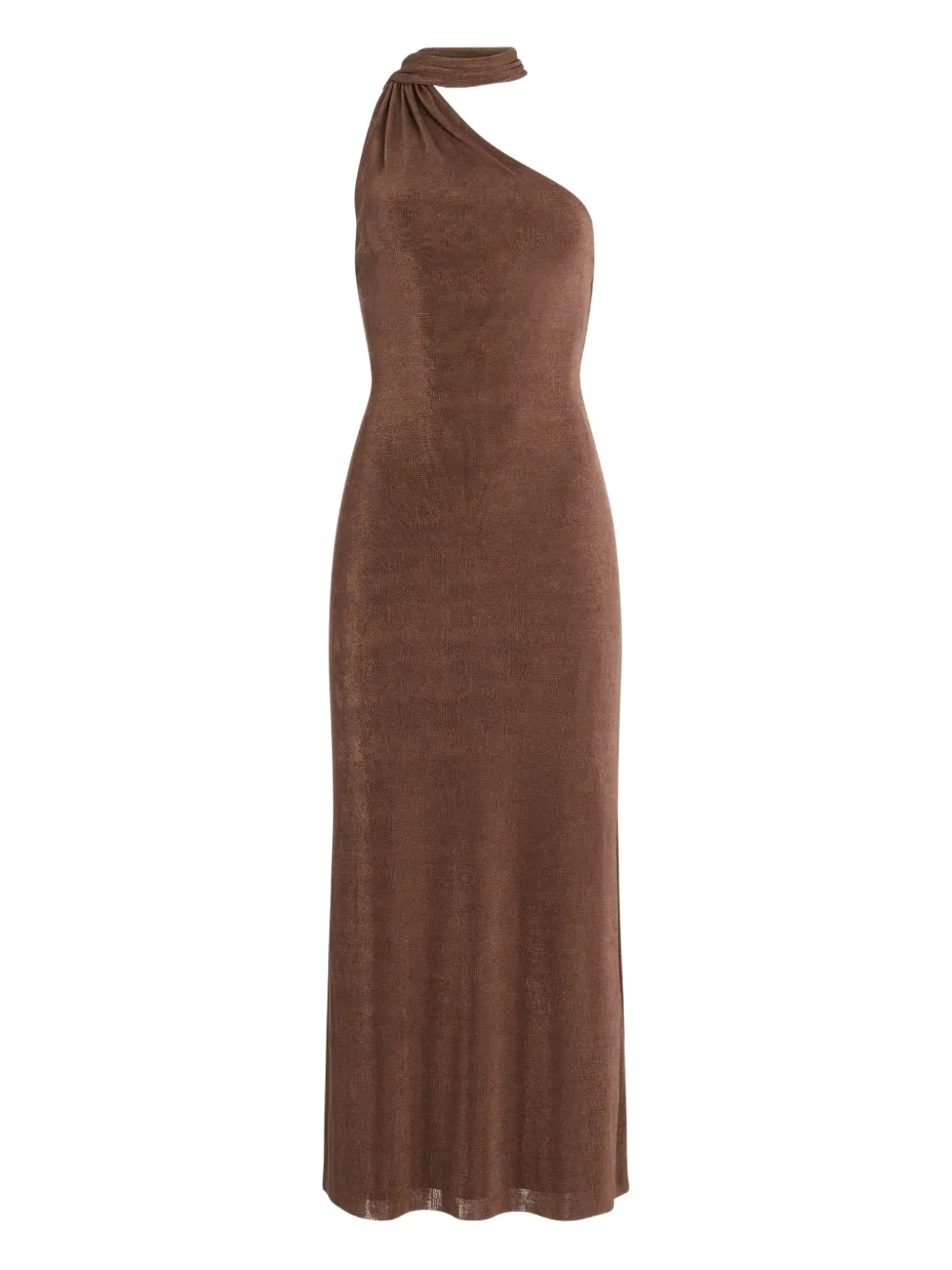 SER.O.YA Tre one-shoulder draped midi dress | Brown | Image 1