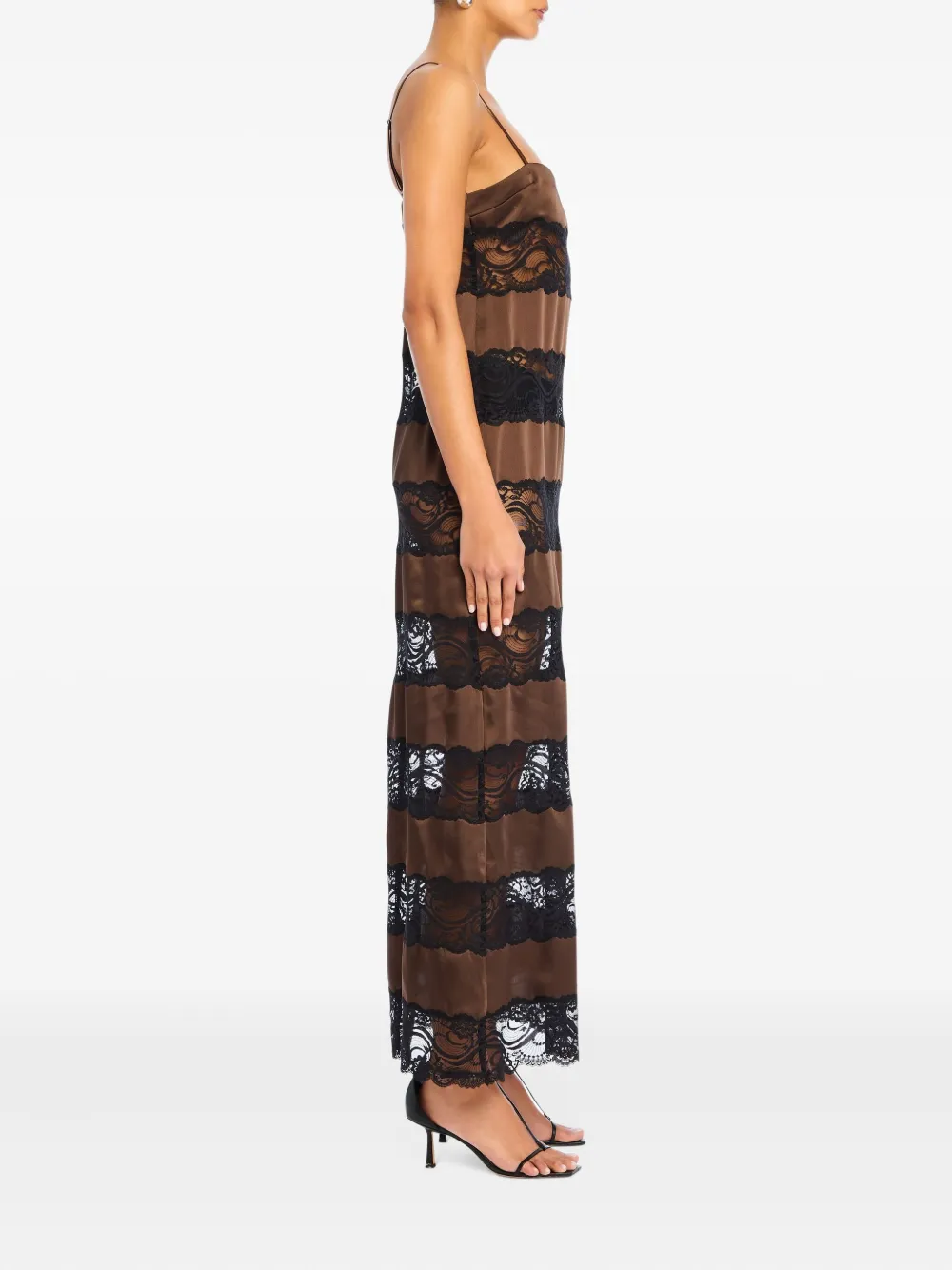 Ser.o.ya Faye Lace-insert Satin Maxi Dress In Brown