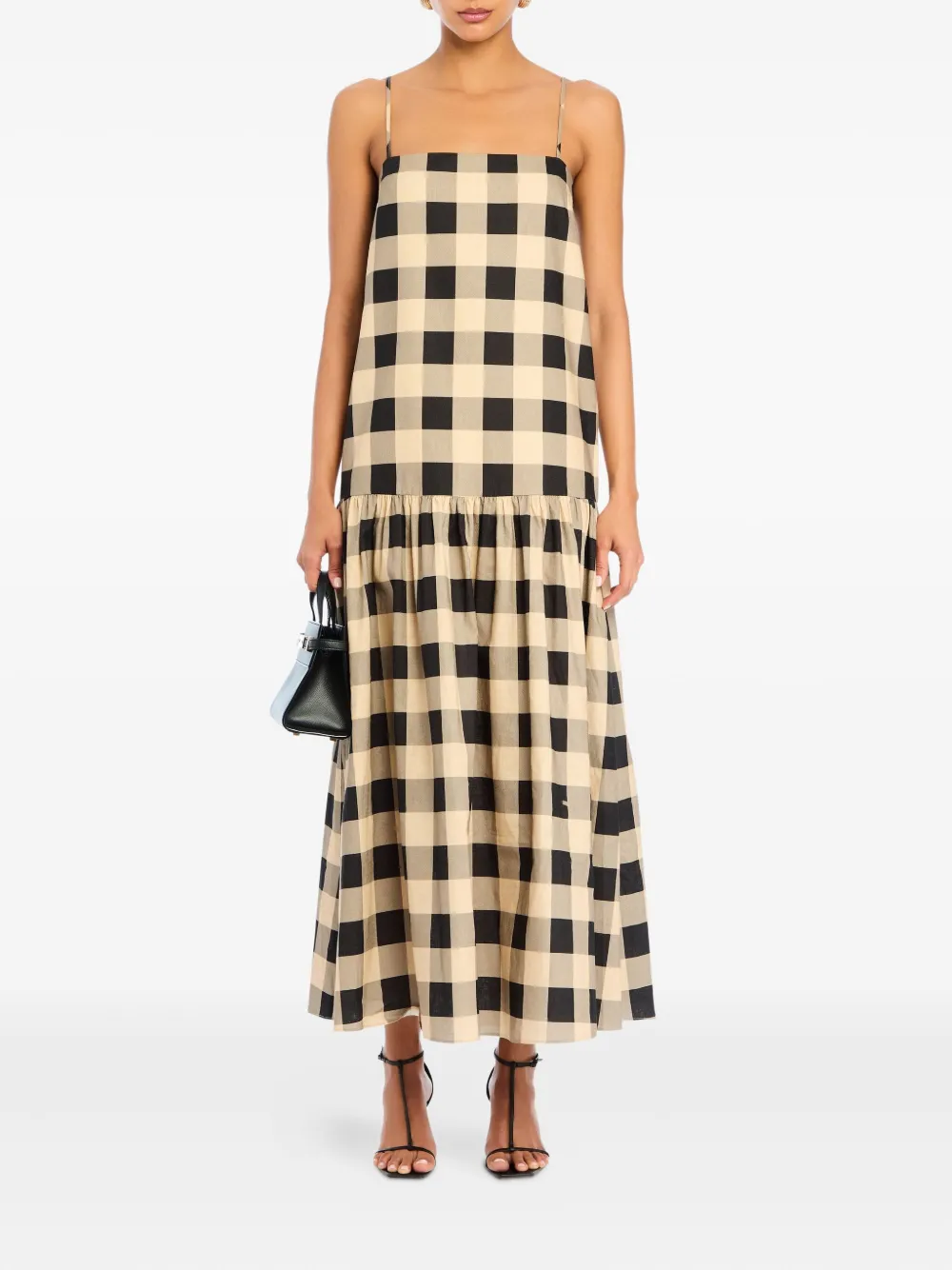 SER.O.YA Aydan gingham tiered maxi dress - Beige