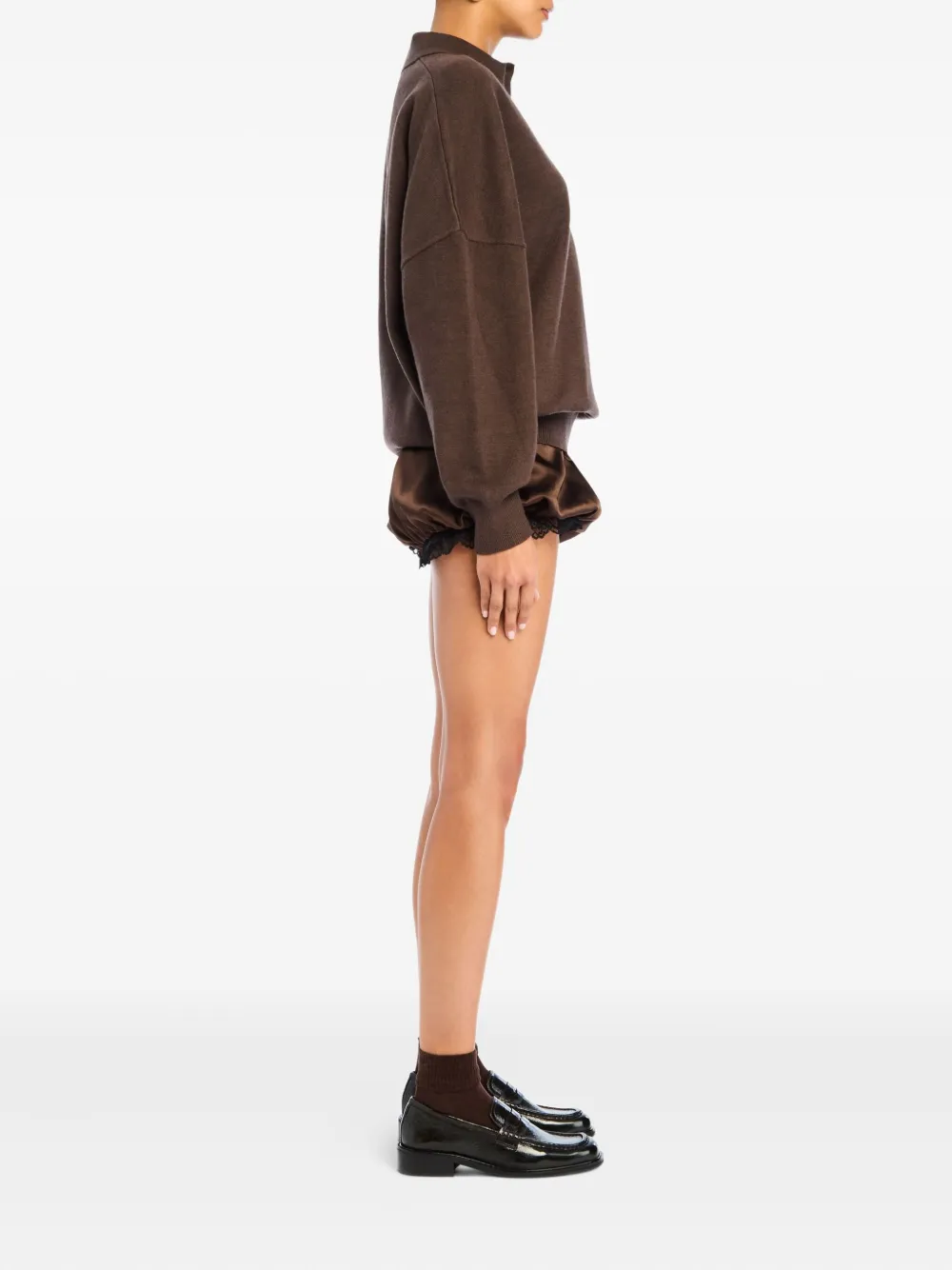 SER.O.YA Vespen balloon-sleeve polo shirt - Bruin