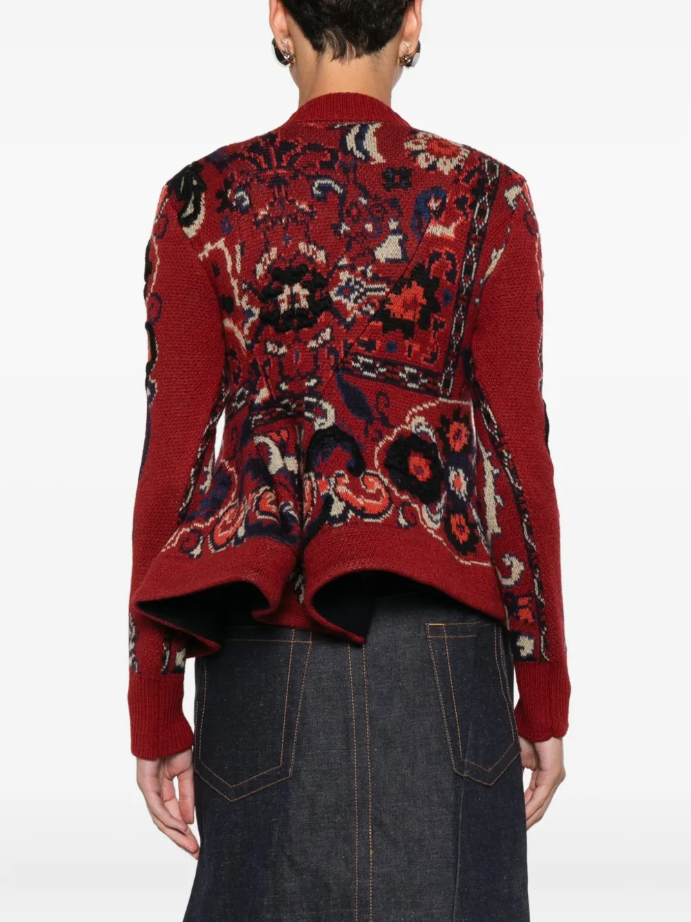 Sacai Paisley-print Asymmetric Sweater In Red