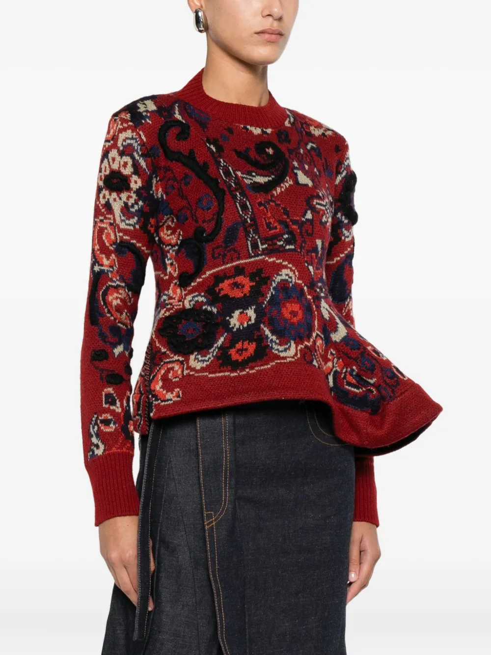 Sacai Paisley-print Asymmetric Sweater In Red