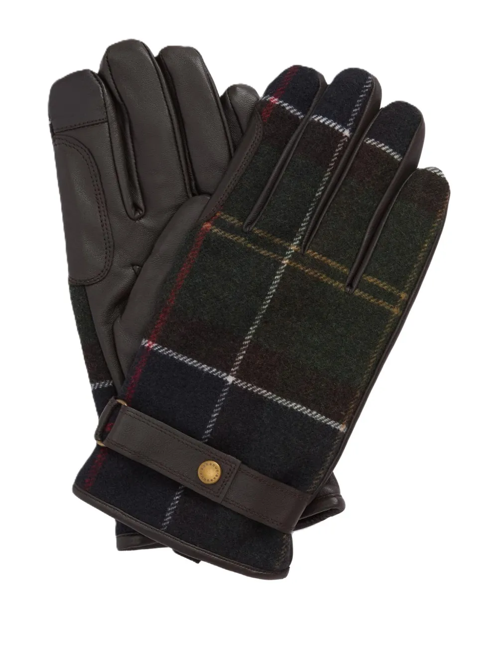 Barbour Tartan Panelled Gloves In Brown