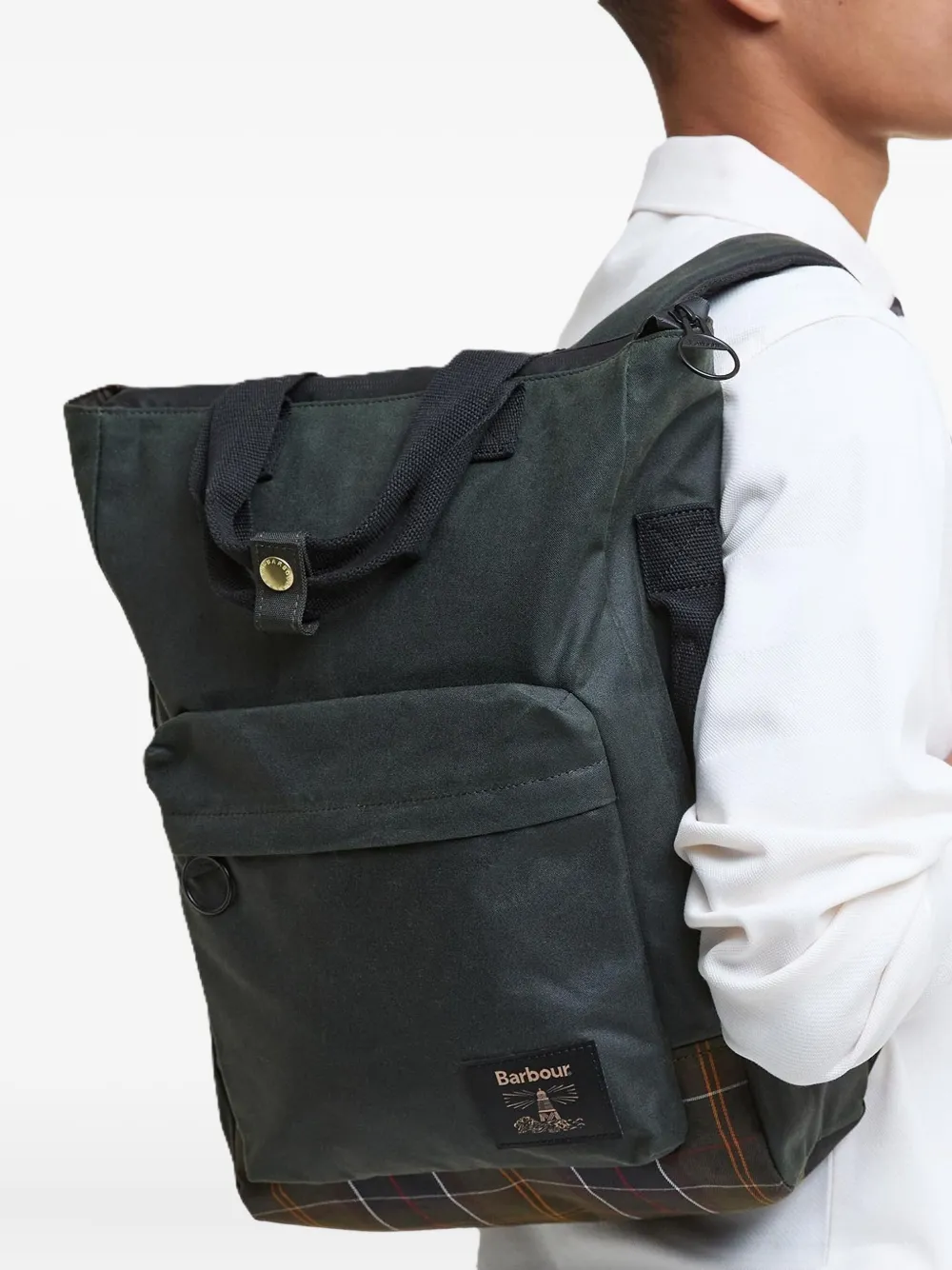 Barbour Field Wax Tartan-trimmed Backpack In Black