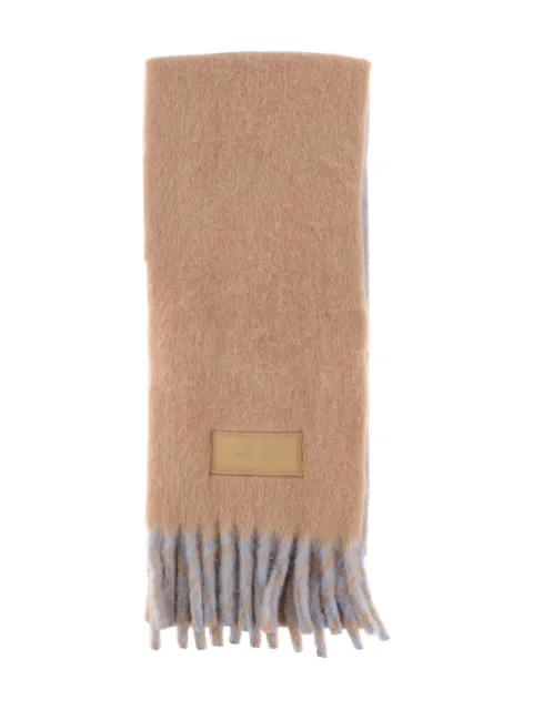 AMI Paris fringed logo-patch scarf