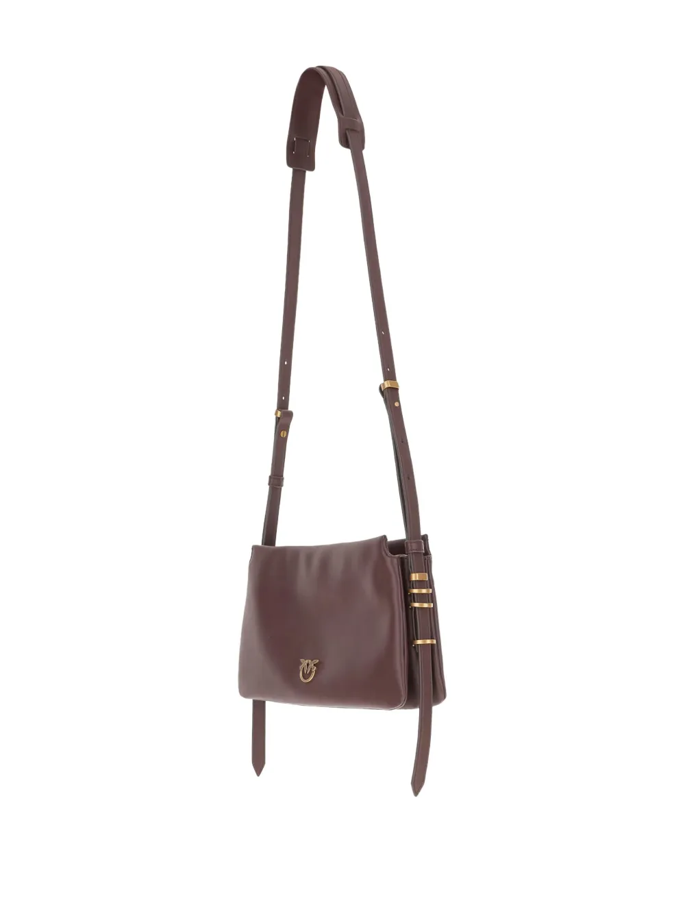 Pinko Logo-detail Calfskin Crossbody Bag In Brown