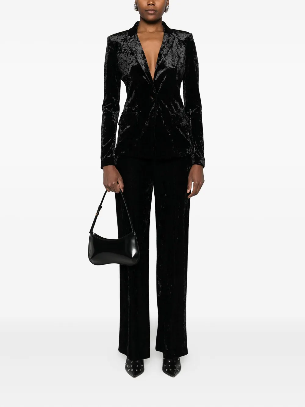 Patrizia Pepe Velvet Blazer In Black