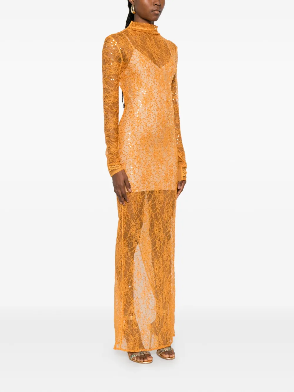 Patrizia Pepe Sequin-embellished Midi Dress In Orange