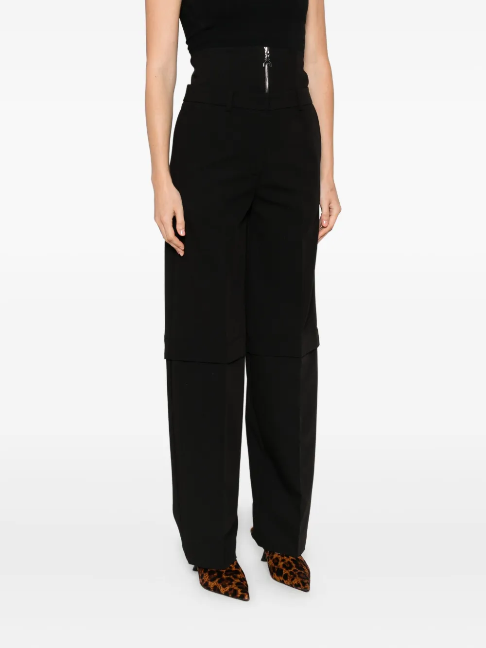 Patrizia Pepe Layered Trousers In Black