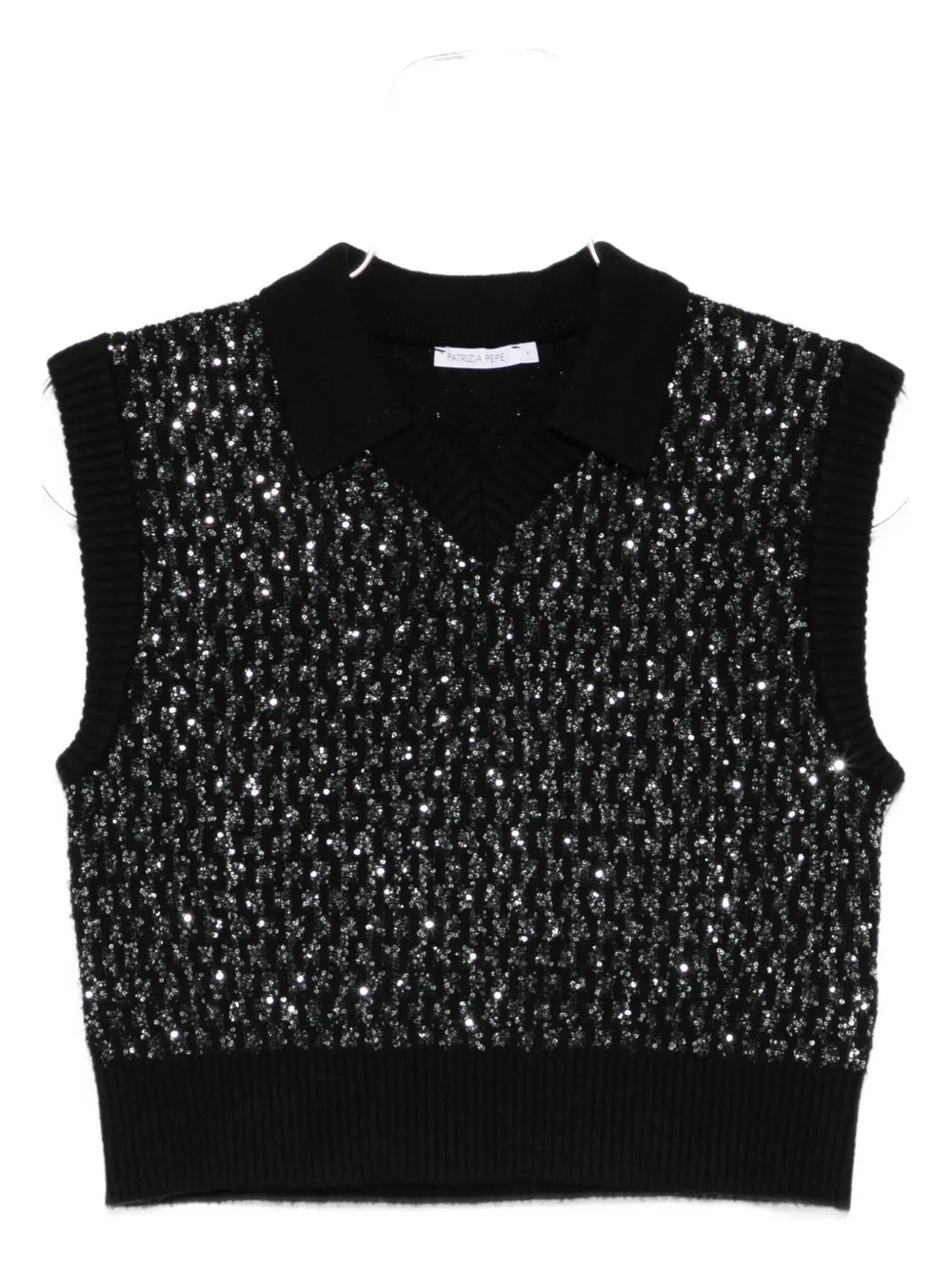 Patrizia Pepe Sequinned Knitted Top In Black