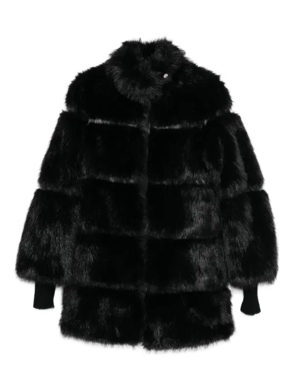 Patrizia Pepe Faux Fur Midi Jacket | Black | FARFETCH