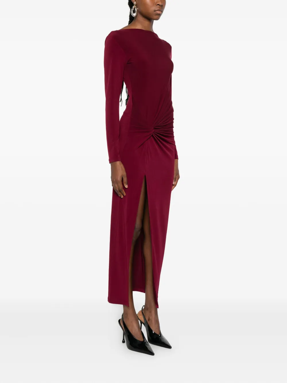 Patrizia Pepe Gathering Midi Dress In Burgundy