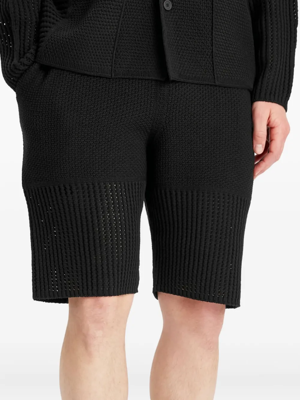 Issey Miyake Ribbed-knit Shorts In Black