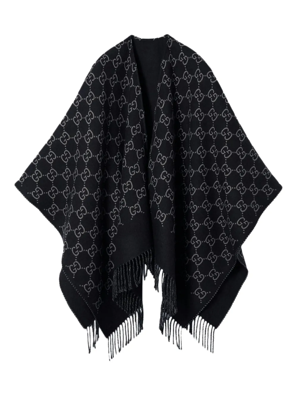 Gucci GG-pattern fringed poncho | Black | Image 1