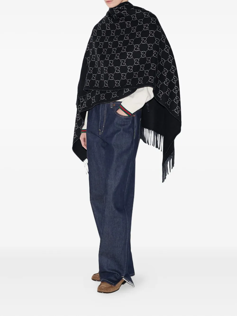 Gucci GG-pattern fringed poncho | Capes | Image 2
