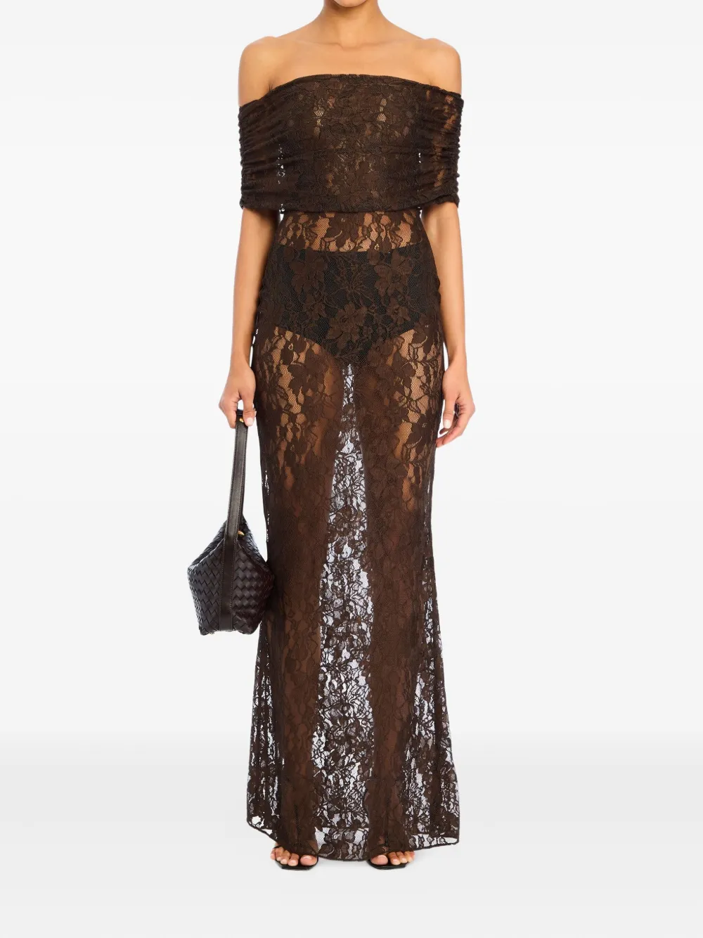 SER.O.YA Veda off-shoulder lace maxi dress | Brown | Image 1