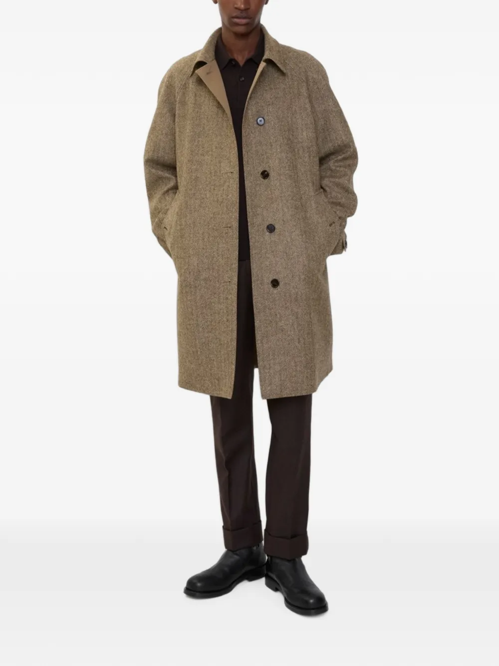 Burberry Long Herringbone Wool Dual Burberry Car Coat | Brown