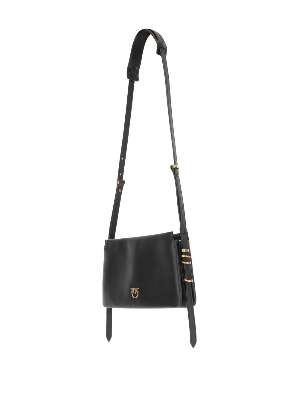 Pinko Mini Half Moon Baguette Leather Bag With Logo In Black