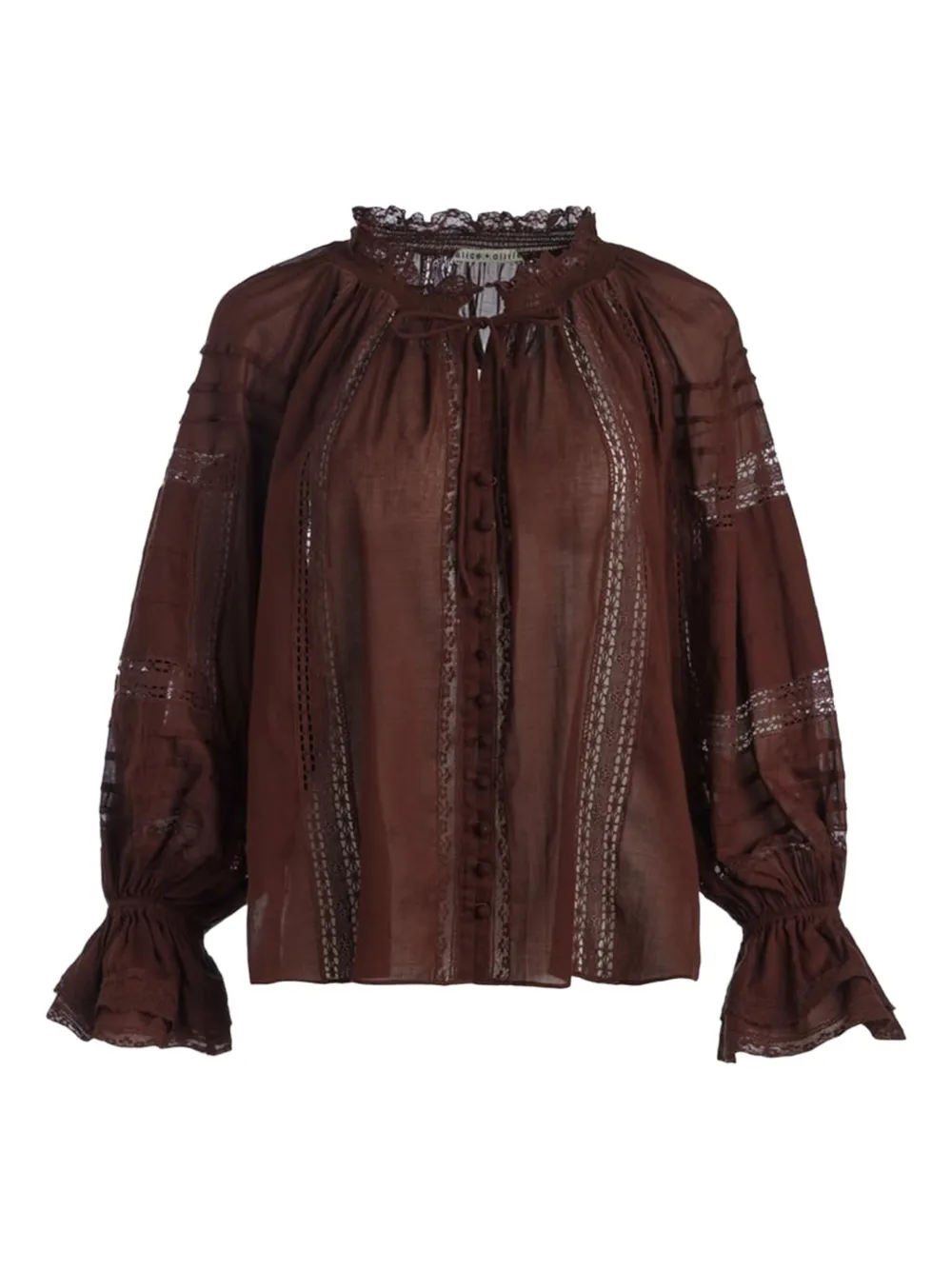 Alice And Olivia Ruffle-cuffs Blouse In Brown