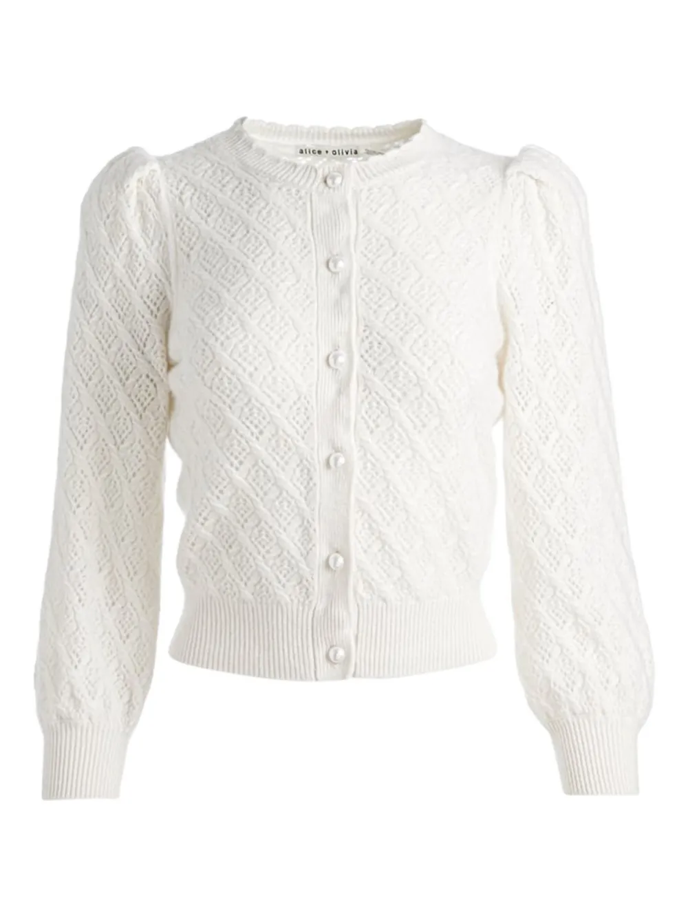 Alice And Olivia Diamond-pattern Cardigan In White