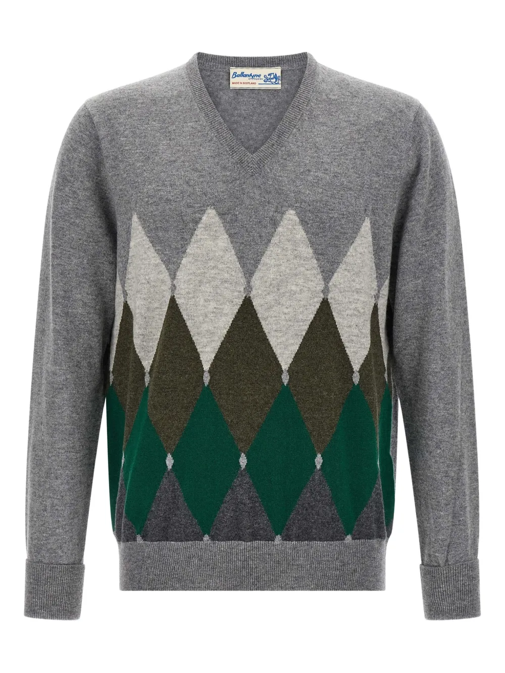 Ballantyne argyle-pattern V-neck cashmere sweater | Grey | Image 1