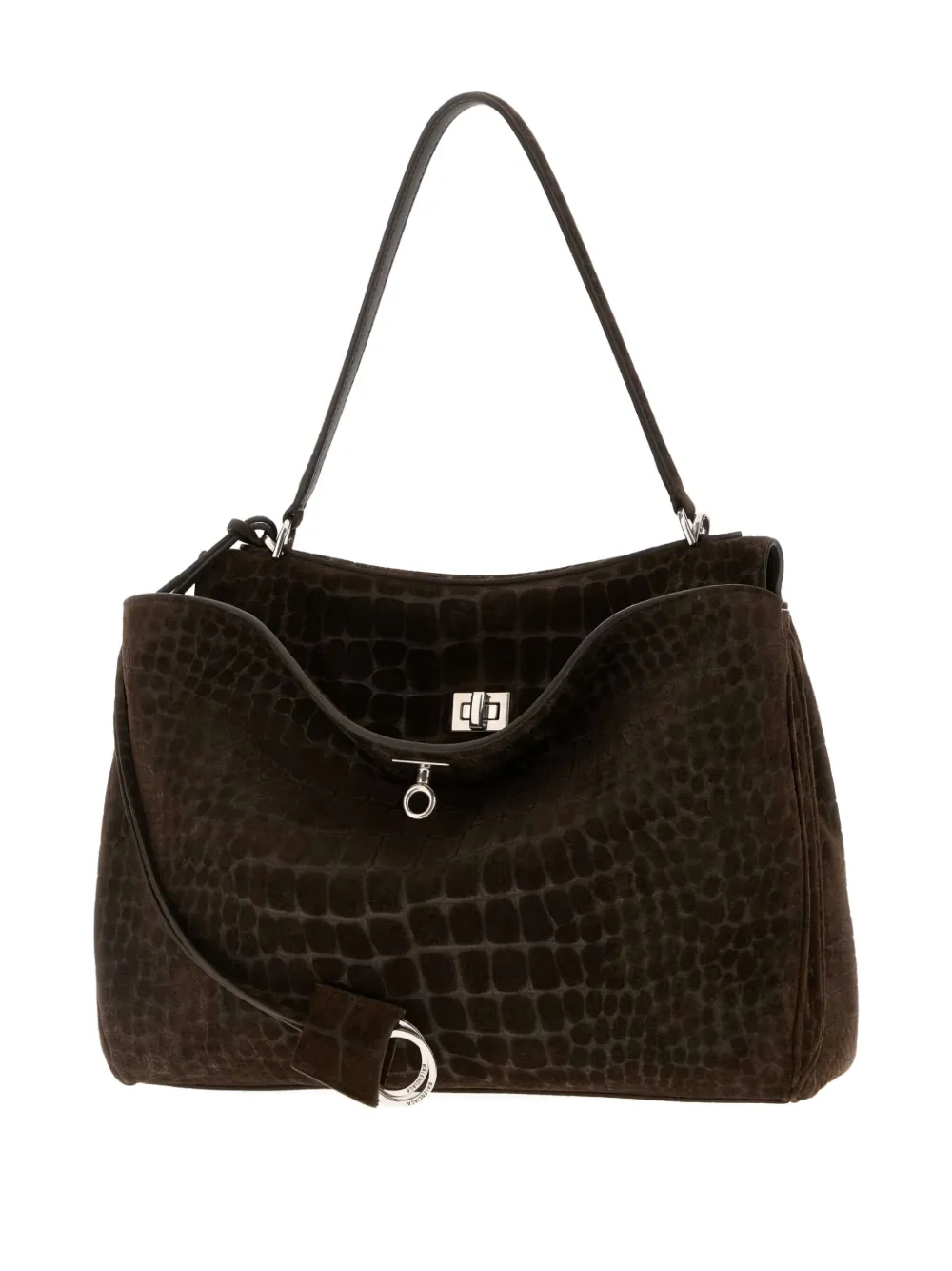 Balenciaga Medium Rodeo Crocodile-embossed Top-handle Shoulder Bag In Brown
