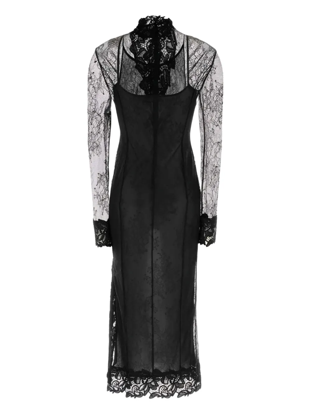 Blumarine Lace Mock-neck Midi Dress In Black