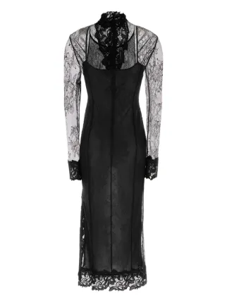 Blumarine Lace mock-neck Midi Dress | Black | FARFETCH
