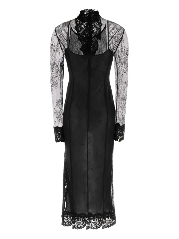 Blumarine Abito Midi Con Collo Rialzato e Pizzo Nero FARFETCH IT