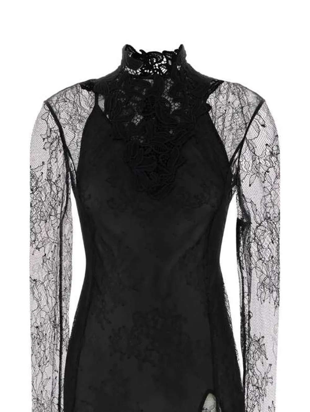 Blumarine lace mock-neck midi dress - Zwart