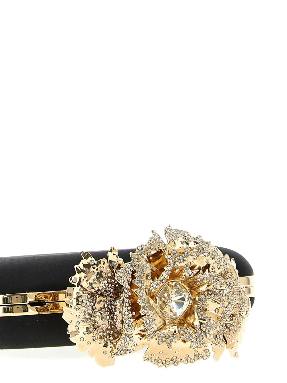 Alexander Mcqueen Carnation Crystal-embellished Ring Clutch In Black