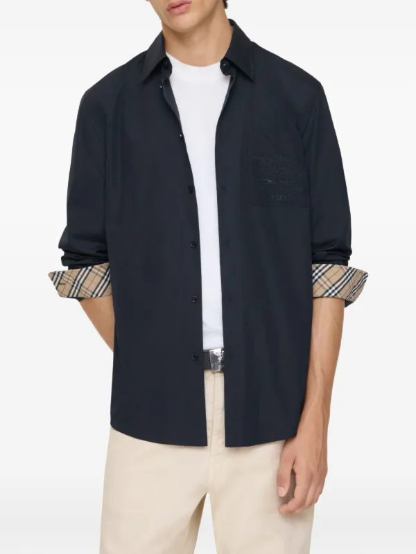 Burberry Equestrian-Knight Embroidered Shirt | Blue | FARFETCH