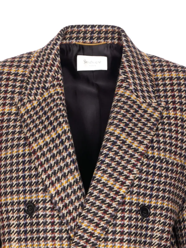 Saint Laurent Check double-breasted Blazer | Brown | FARFETCH