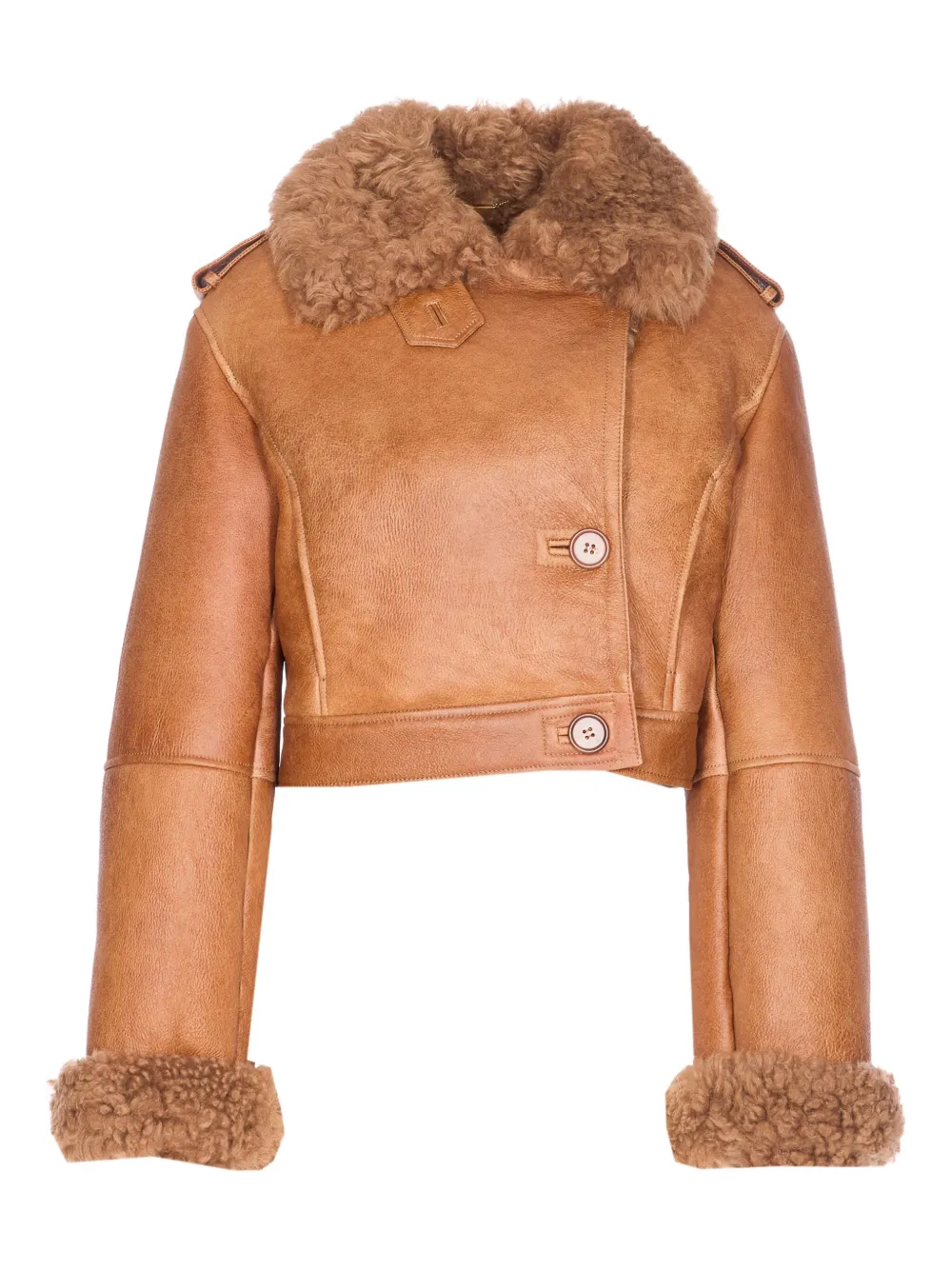 Chloé Cropped Shearling-trimmed Leather Jacket In Blue