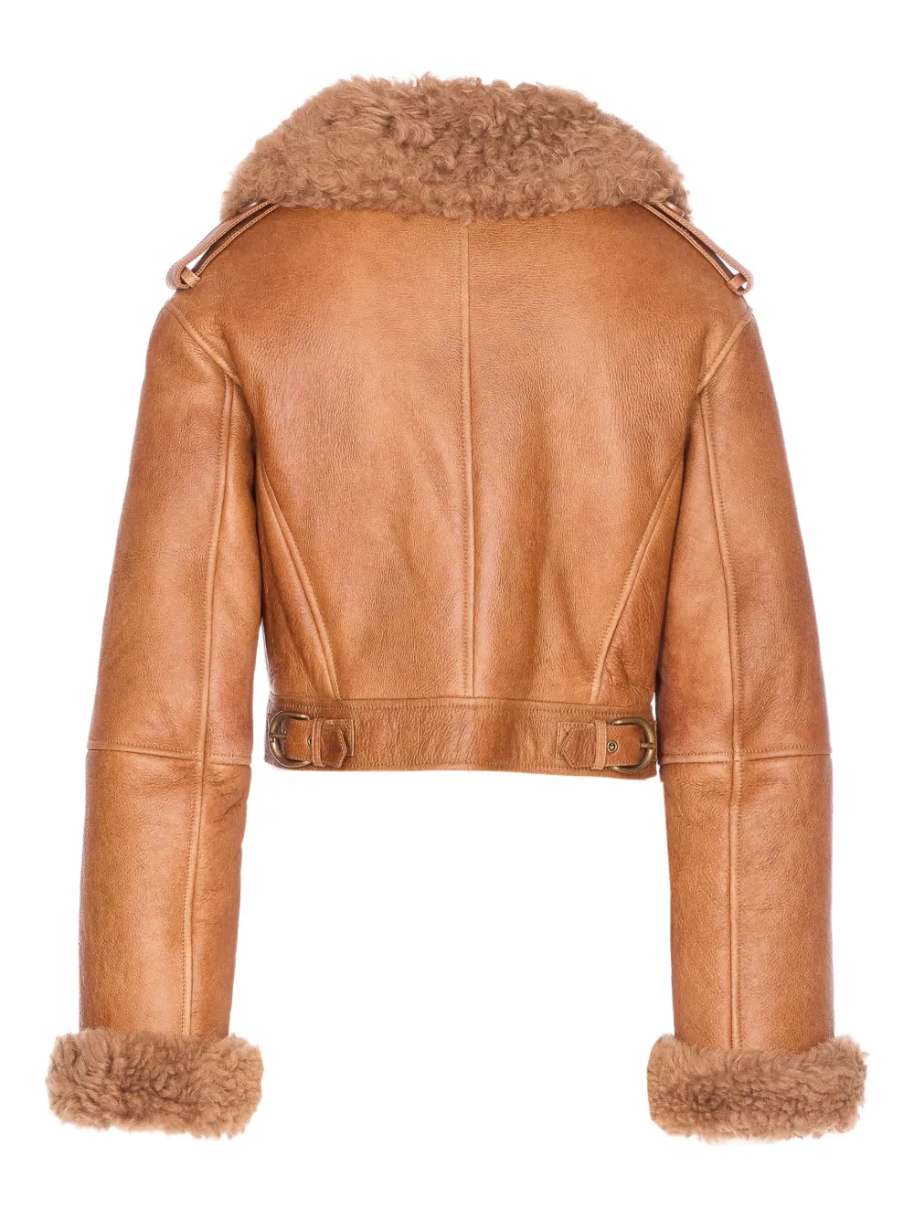 Chloé Cropped Shearling-trimmed Leather Jacket In Blue