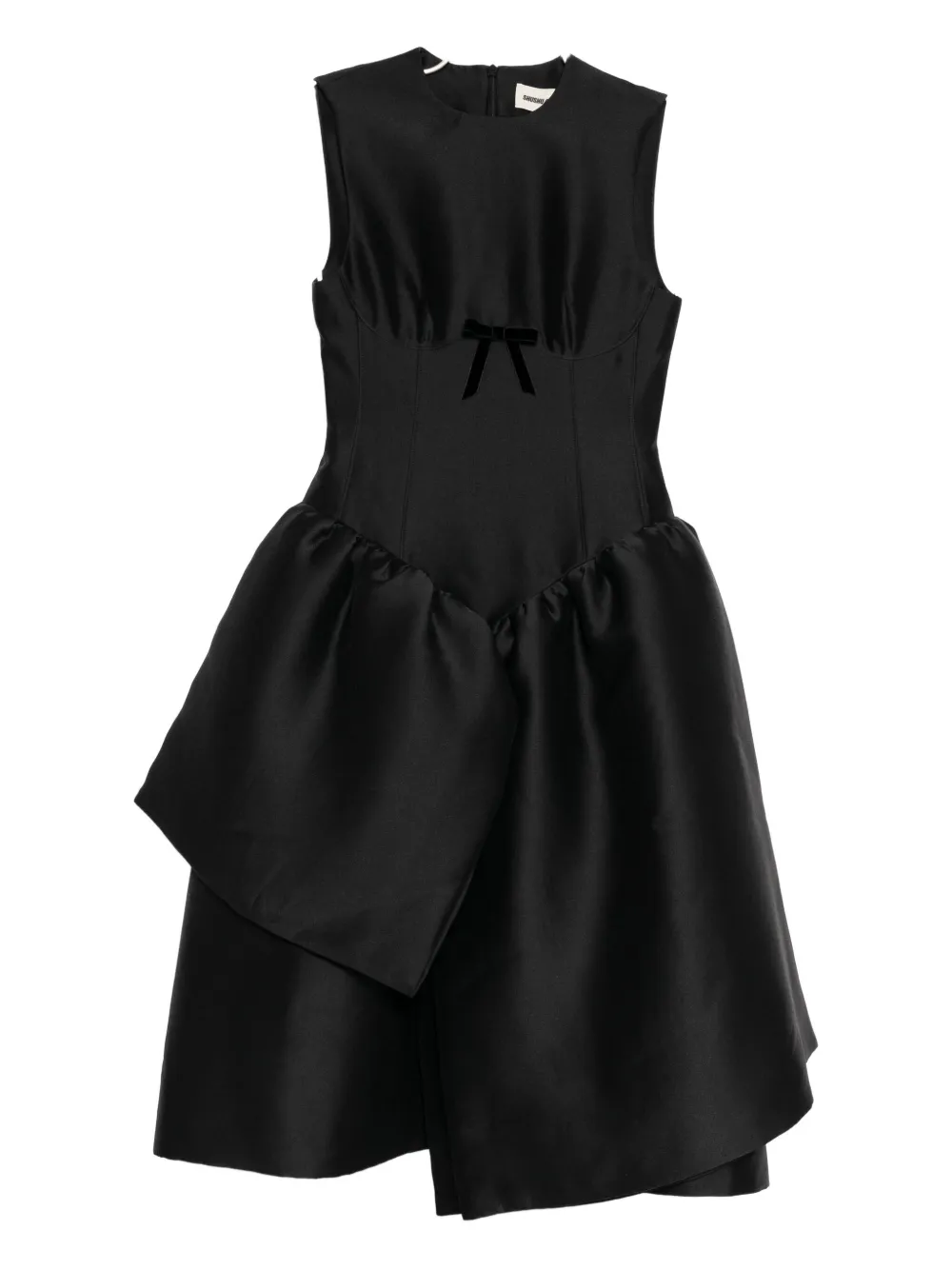 Shushu-tong Asymmetric Bow-detailed Gathered Taffeta Dress In Black