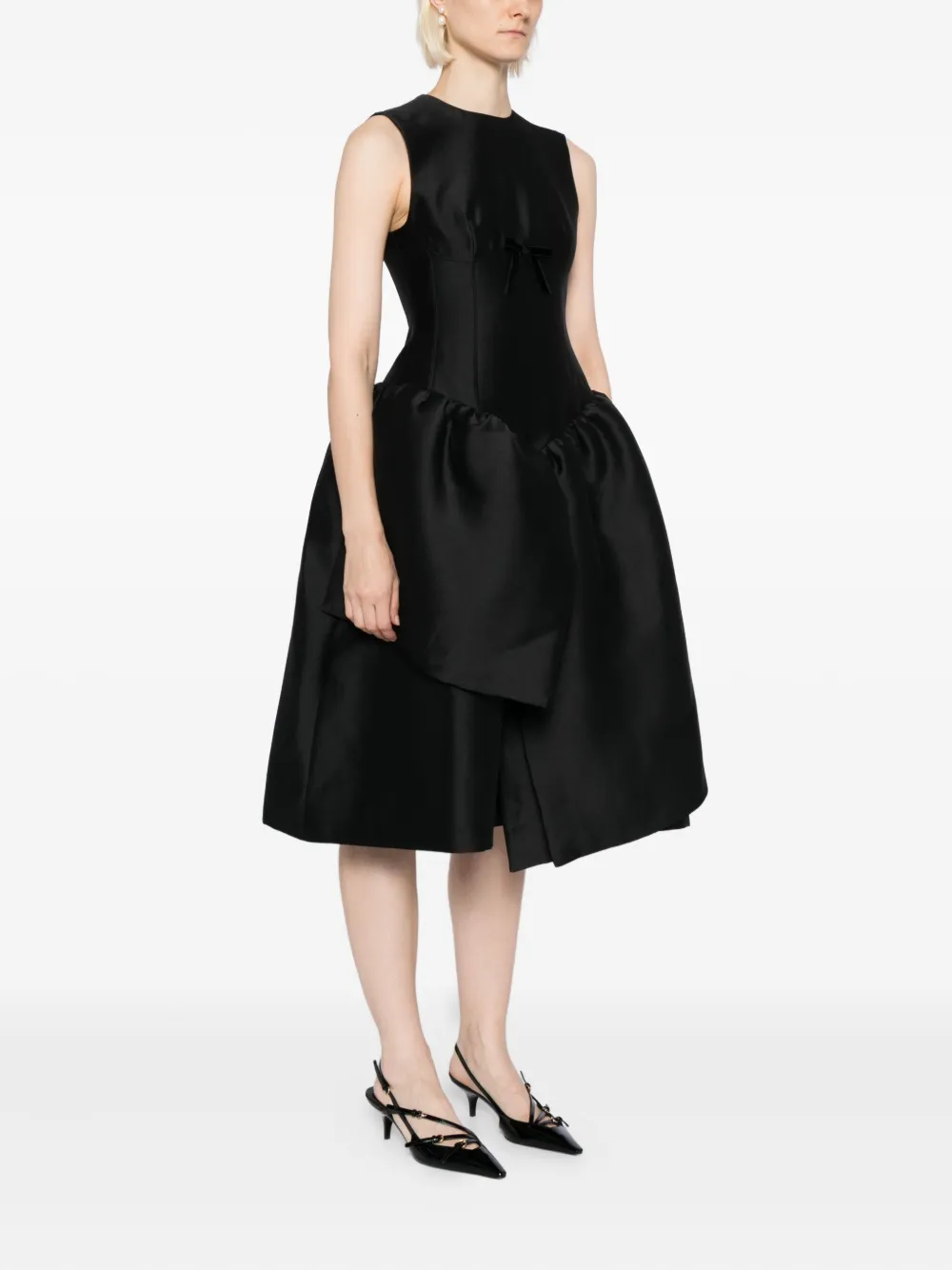 Shushu-tong Asymmetric Bow-detailed Gathered Taffeta Dress In Black