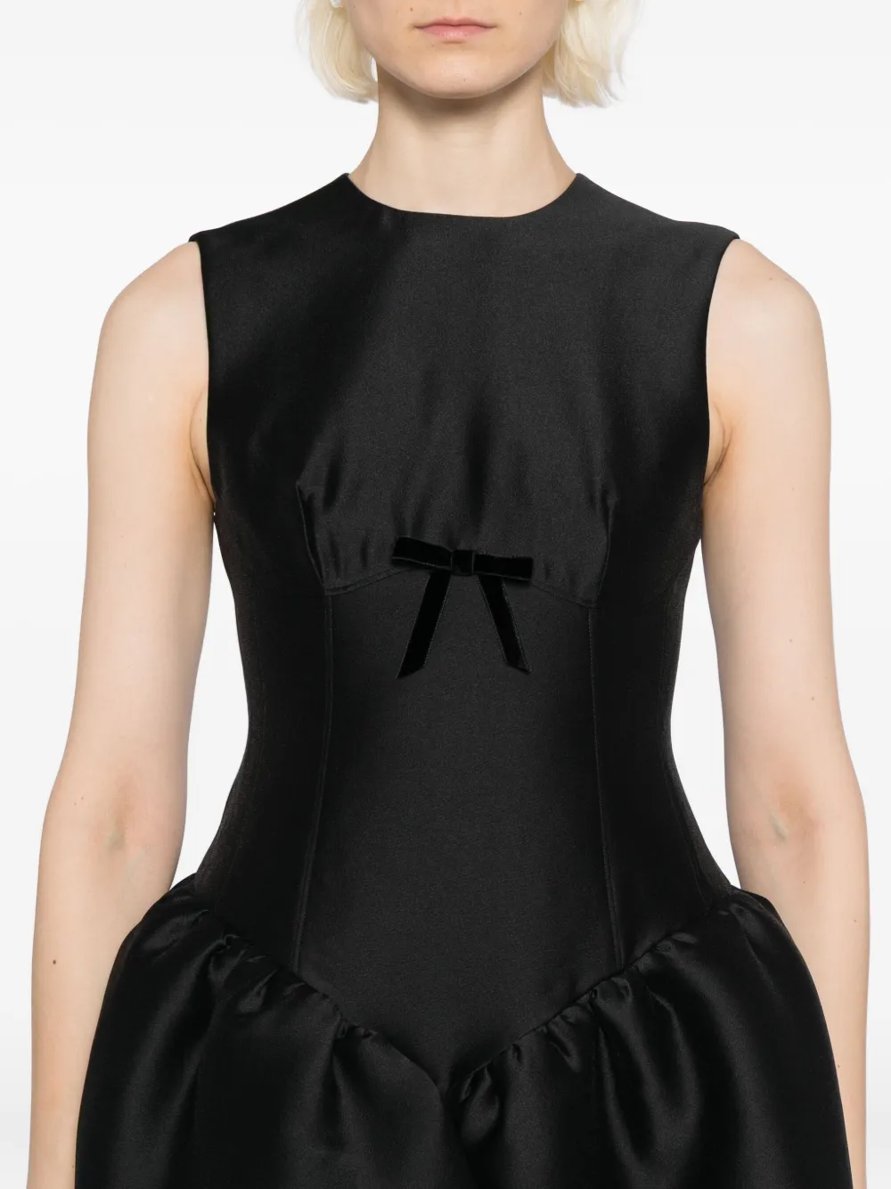 Shushu-tong Asymmetric Bow-detailed Gathered Taffeta Dress In Black